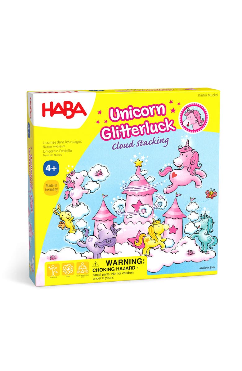 HABA Unicorn Glitterluck Cloud Stacking - Cooperative Kids Board Game - Fun Games for Kids and Unicorn Games Ages 4+ Made in Germany, Main, color,