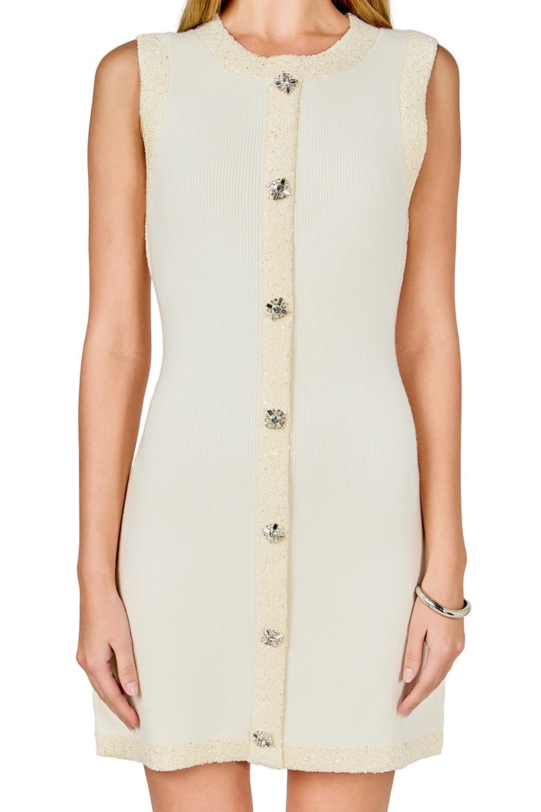 Sequin Sleeveless Rib Minidress, Alternate, color, IVORY