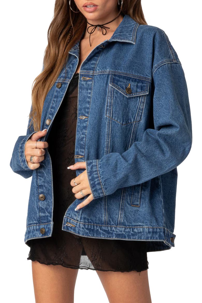 Dalia Oversize Denim Jacket, Alternate, color, DARK-BLUE