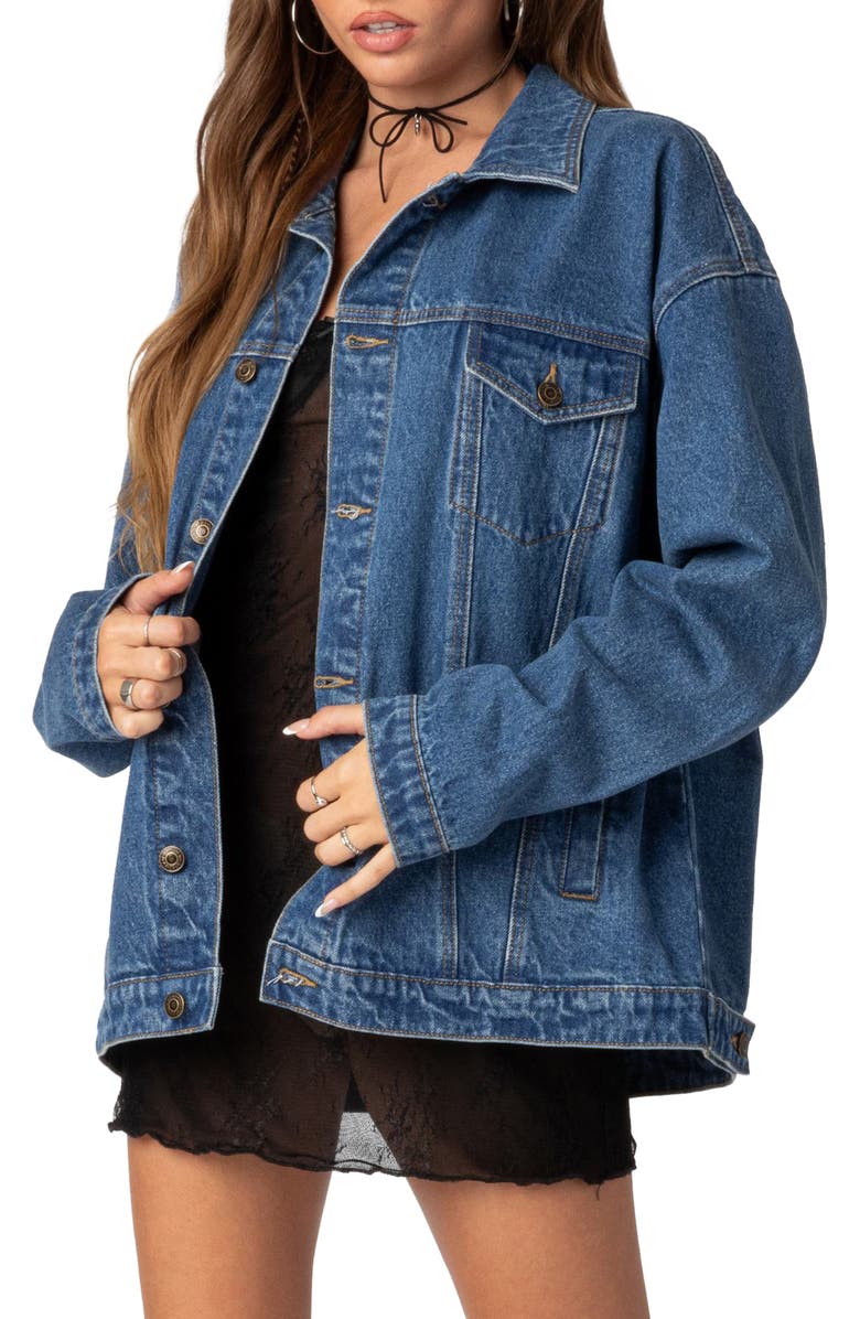 EDIKTED Dalia Oversize Denim Jacket, Alternate, color, Dark-Blue
