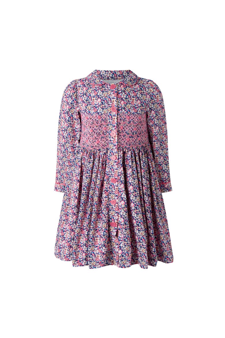 Floral Smocked Button-Front Dress, Main, color, Navy