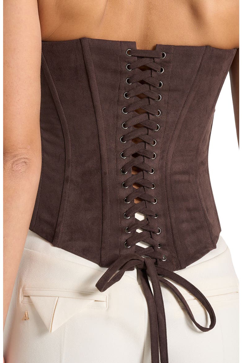 Scarlett Suede Lace Up Corset, Alternate, color, Brown
