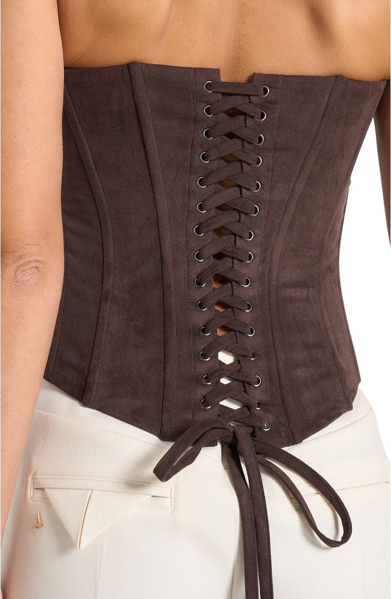 Manière De Voir Scarlett Suede Lace Up Corset, Alternate, color, Brown