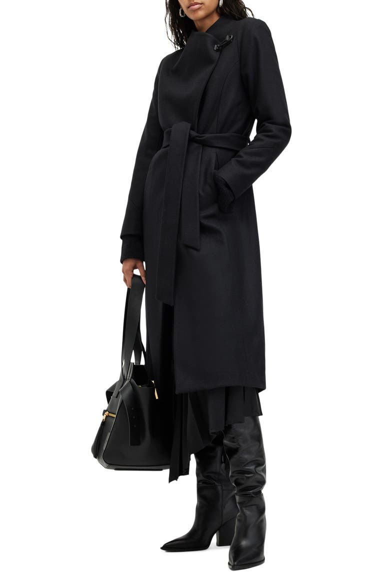 Riley Wool Blend Belted Coat, Alternate, color, BLACK