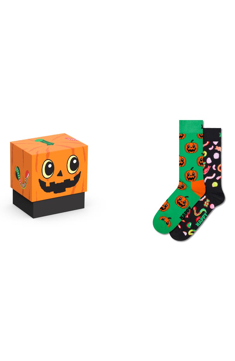 Happy Socks Assorted 2-Pack Trick or Treat Cotton Blend Socks Gift Box, Main, color, Orange