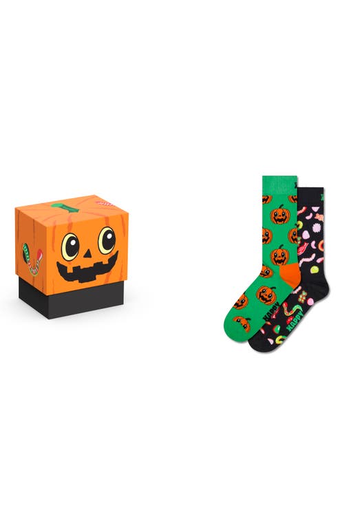 Happy Socks Assorted 2-pack Trick Or Treat Cotton Blend Socks Gift Box In Orange