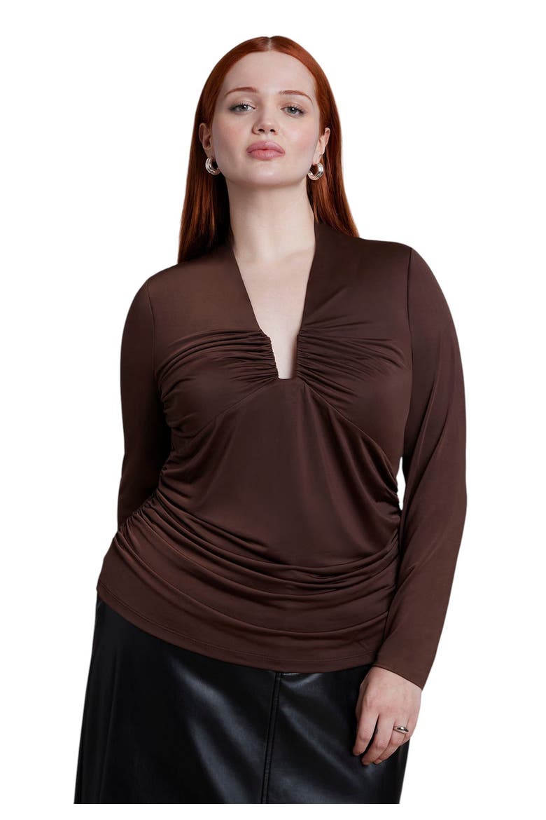 Shirred Square Neck Wire Top (plus), Main, color, SHAVED CHOCOLATE