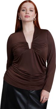 ELOQUII Shirred Square Neck Wire Top (plus)