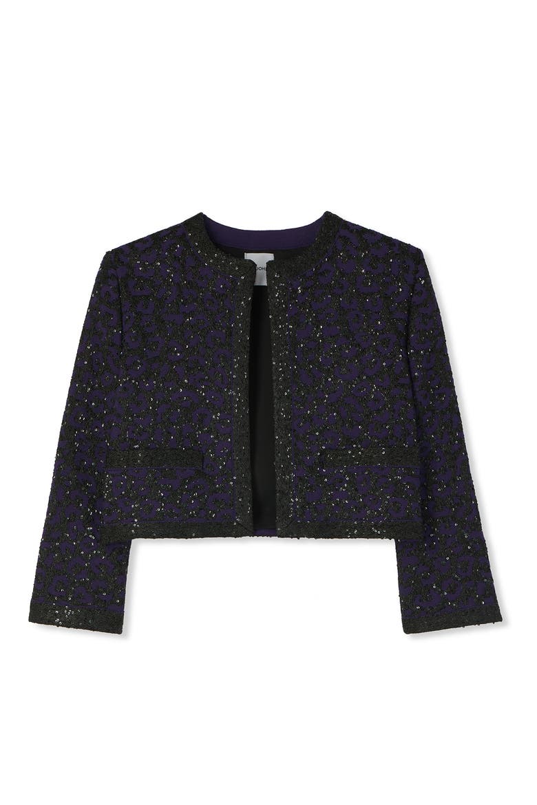 Sequin Leopard Jacquard Crop Jacket, Alternate, color, PURPLE