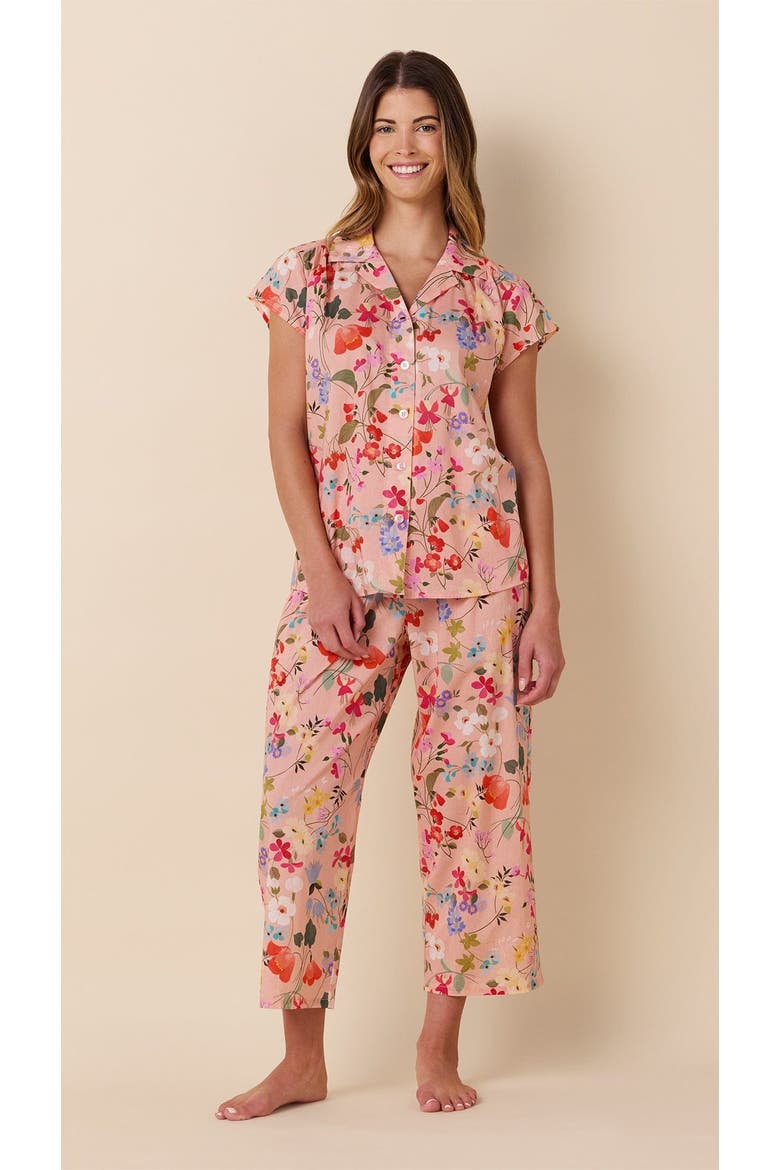 Floral Cotton Voile Short-Sleeved Capri Pajama Set, Alternate, color, Strawberry Fields