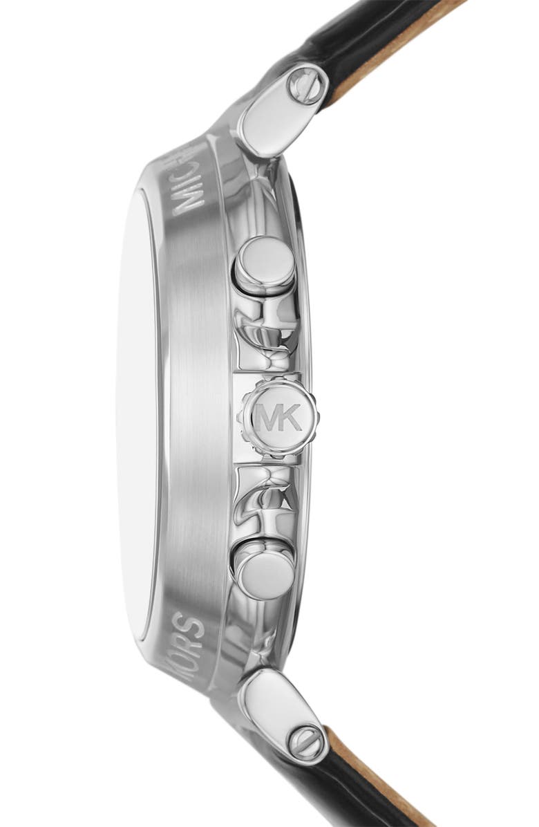 Michael Kors Maren Chronograph Croc Embossed Leather Strap Watch, 40mm, Alternate, color, Silver