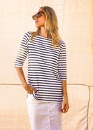 Saint James PHARE - Boat Neck Striped UV Fabric Tunic with Slits