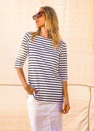 Saint James PHARE - Boat Neck Striped UV Fabric Tunic with Slits