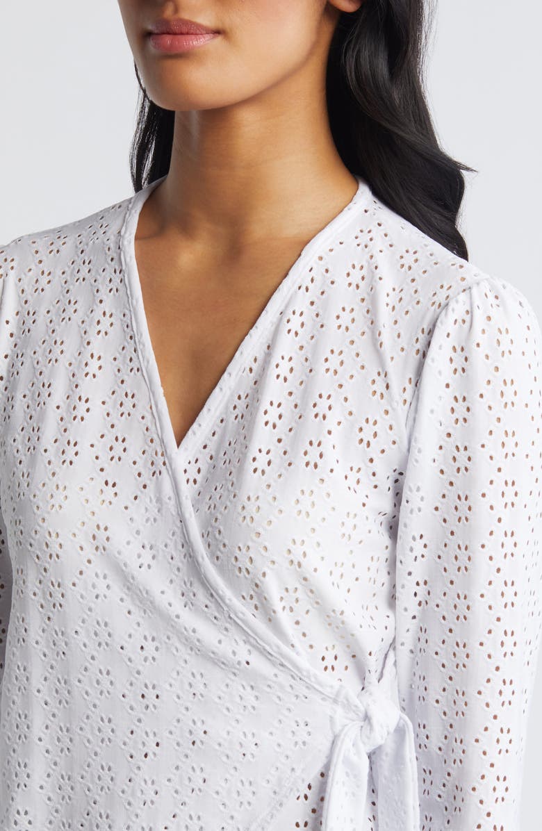 Loveappella Eyelet Wrap Top, Alternate, color, White