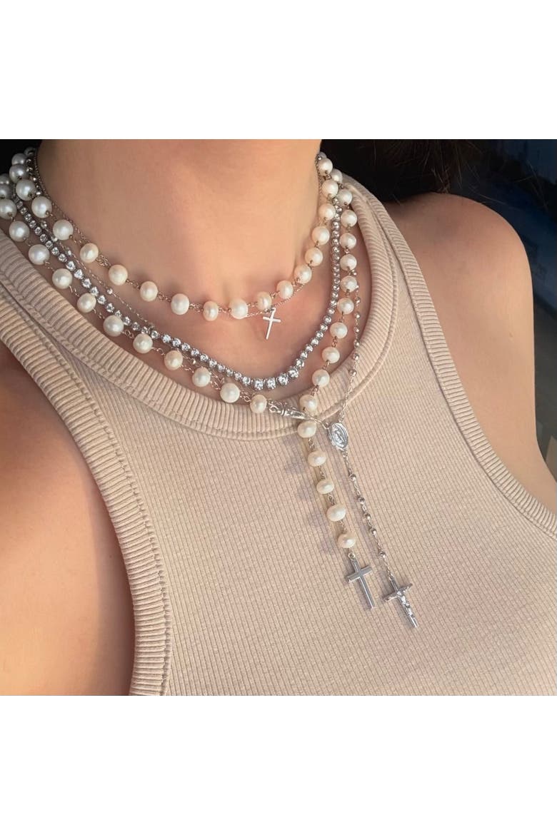 The Mini Classic Cross Necklace, Alternate, color, Silver