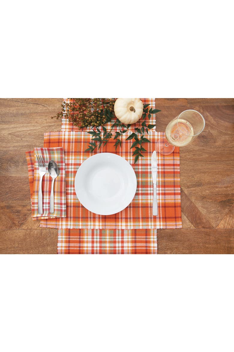 Briar Plaid Handwoven 100% Cotton Fall Kitchen Dishtowel, Alternate, color, Orange