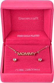 Danecraft Mommy Necklace & Cubic Zirconia Stud Earrings Set