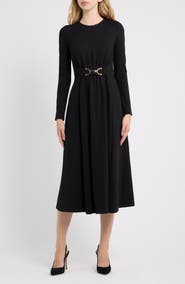 Anne Klein Long Sleeve Fit & Flare Midi Dress