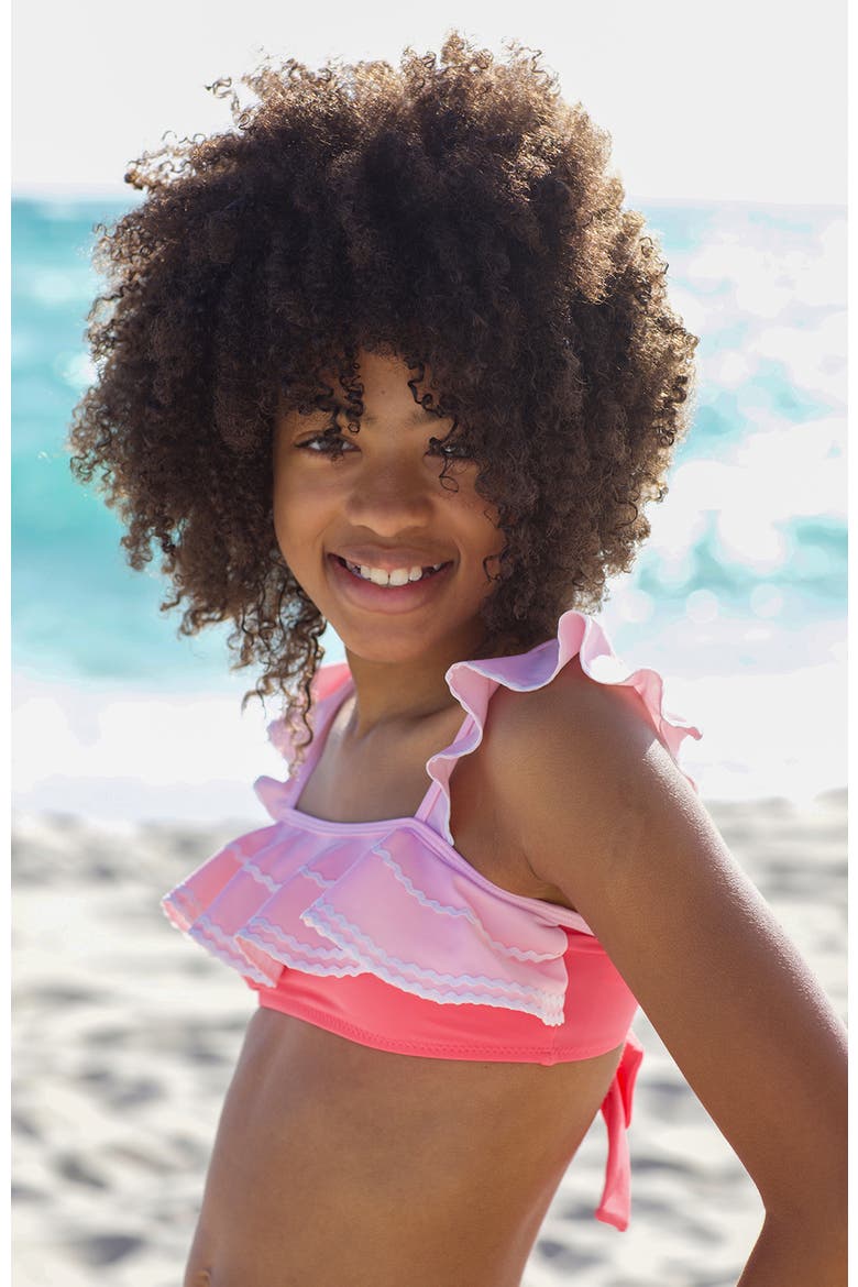Bandeau Tiered Ruffle Color-Blocked Two-Piece Bikini, Alternate, color, Pink