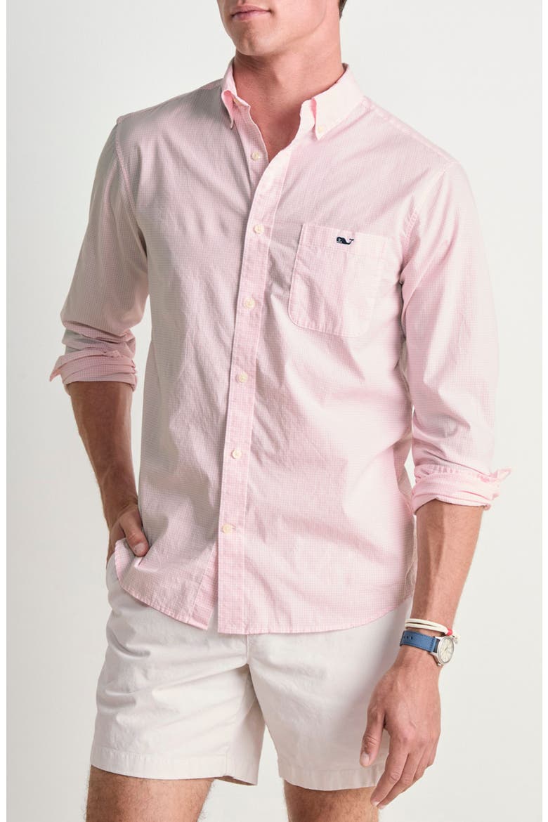 Anegada Gingham Button-Down Shirt, Main, color, FLAMINGO