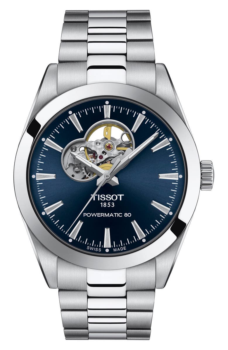 Tissot T-Classic Powermatic 80 Open Heart Bracelet Watch, 40mm, Main, color, Grey