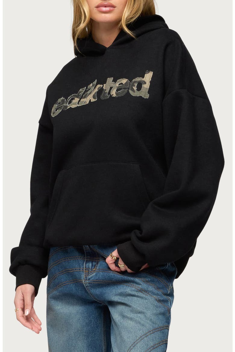 Camo Cutie Oversize Hoodie, Alternate, color, BLACK