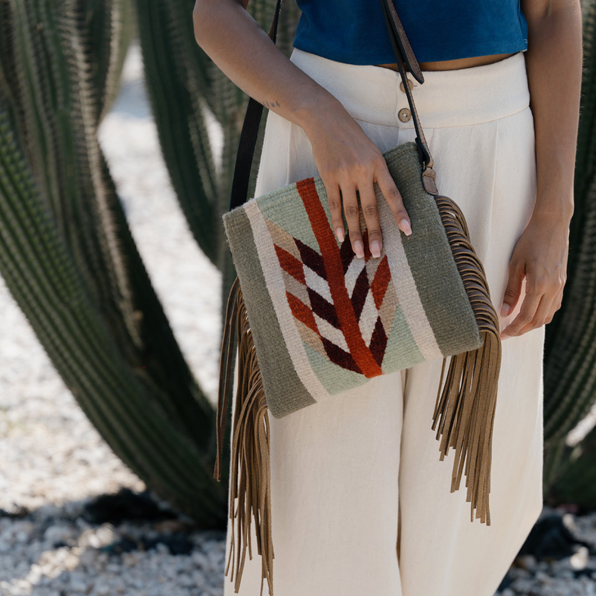 Amasouk Tierra Verde Fringe Crossbody, Alternate, color, Red