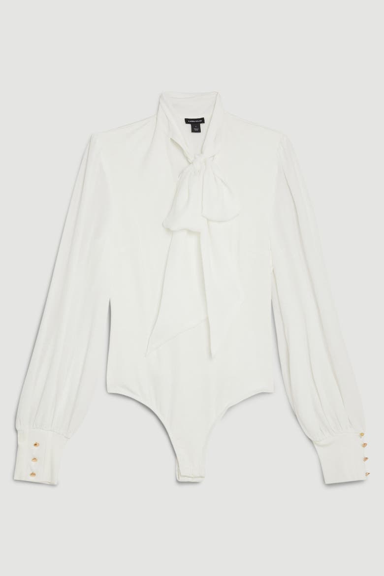 Tie Neck Long Sleeve Bodysuit, Alternate, color, Ivory
