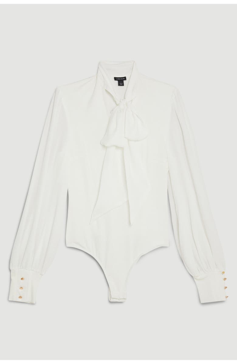 Karen Millen Tie Neck Long Sleeve Bodysuit, Alternate, color, Ivory