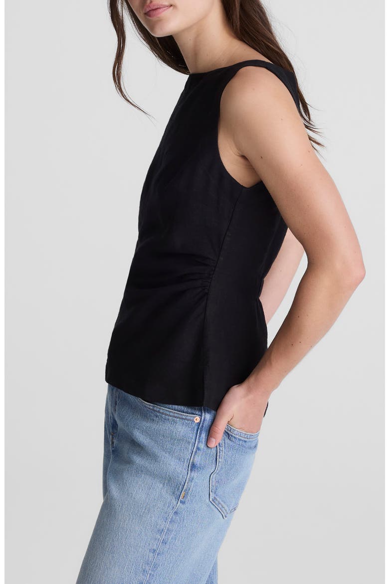 Cinched Boatneck Sleeveless Linen Top, Alternate, color, JET BLACK