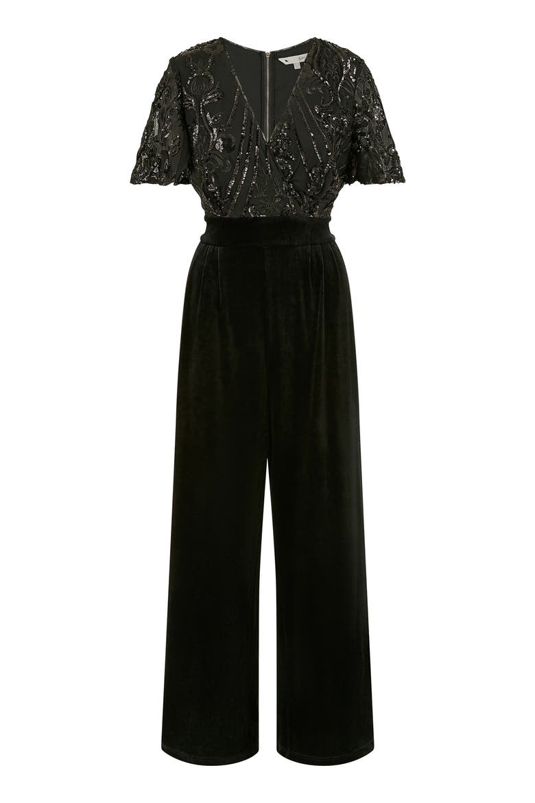 Wrap Sequin Embellished Velvet Jumpsuit, Alternate, color, Black