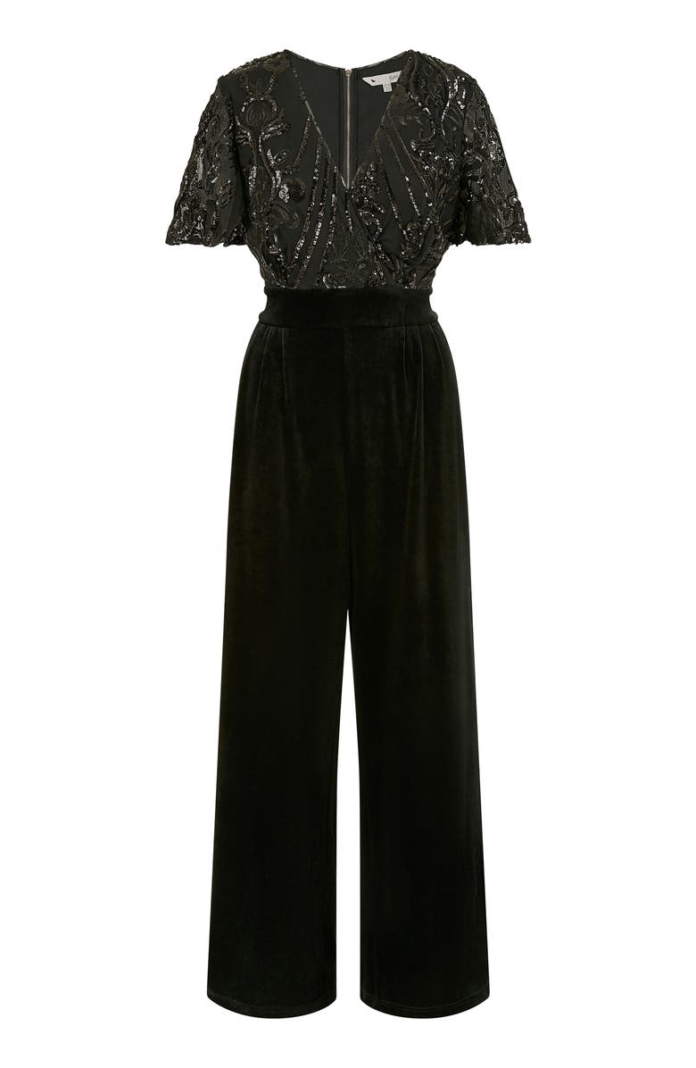 Yumi Wrap Sequin Embellished Velvet Jumpsuit, Alternate, color, Black