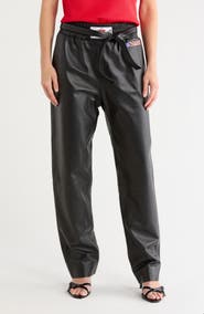 Longchamp Leather Paperbag Waist Straight Leg Pants