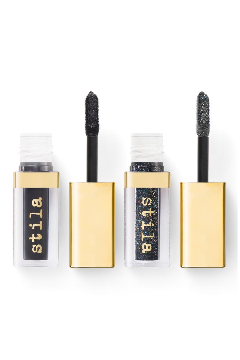Double Dip Suede Shade and Glitter & Glow Liquid Eyeshadows, Alternate, color, BLACK OUT