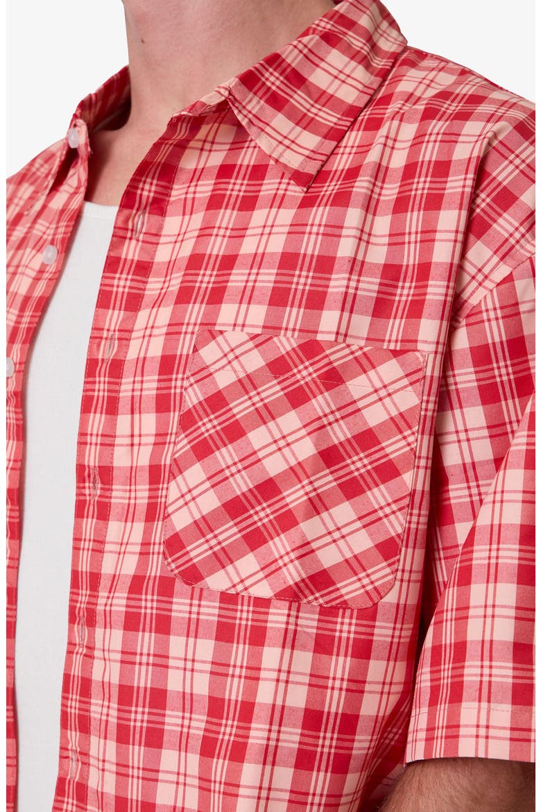 Plaid Crop Short Sleeve Cotton Flannel Button-Up Shirt, Alternate, color, RED