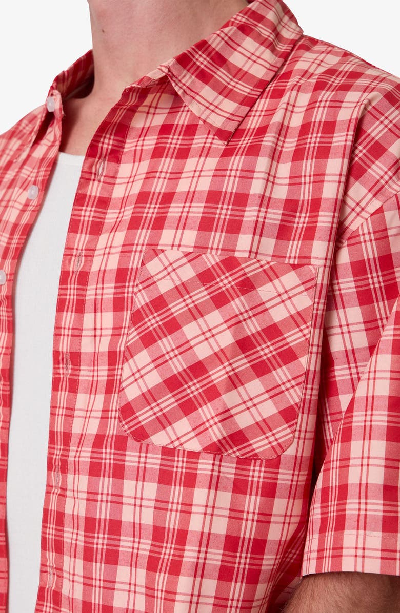 mnml Plaid Crop Short Sleeve Cotton Flannel Button-Up Shirt, Alternate, color, 