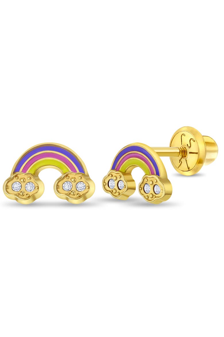 14k Rainbow Enamel Girl Earrings, Main, color, Gold