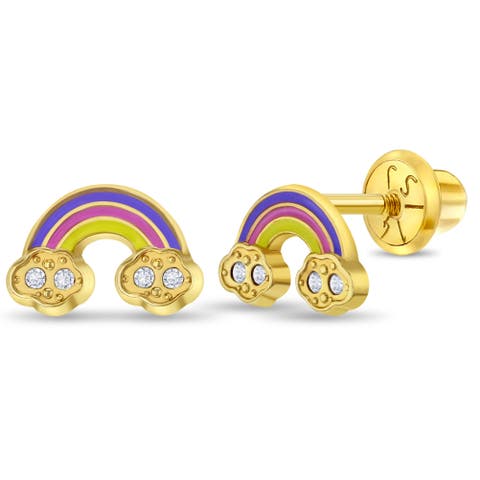 14k Rainbow Enamel Girl Earrings