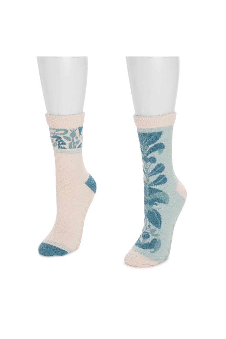 Cozy Compression Gripper Crew Socks 2 Pair Pack, Alternate, color, Blue/Vanilla