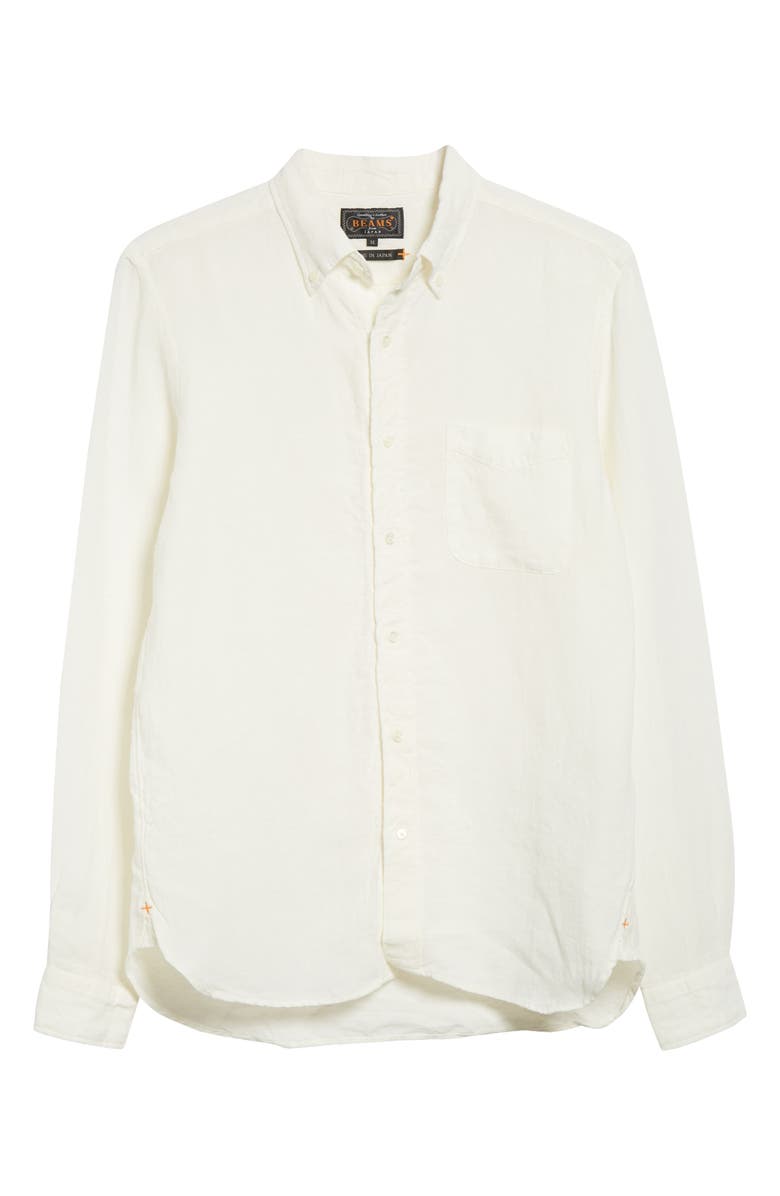BEAMS Linen Chambray Button-Down Shirt, Alternate, color, White