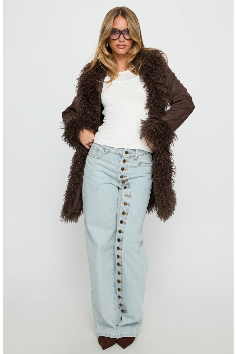 Josefina Faux Shearling Coat, Alternate, color, CHOCOLATE