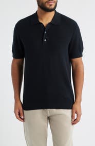 Nordstrom Short Sleeve Textured Cotton & Silk Polo Sweater
