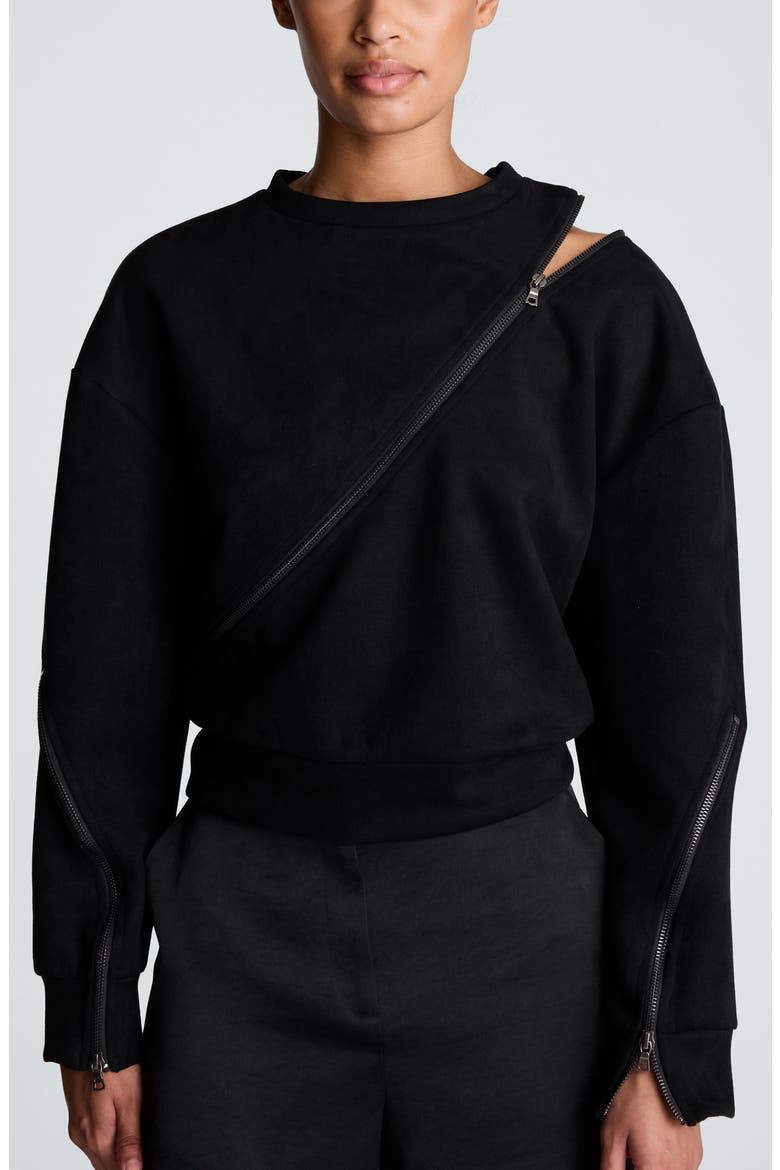 Diagonal Zip Sweatshirt, Main, color, BLACK