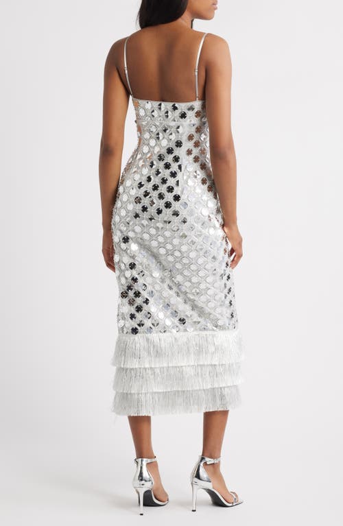 Saylor Suni Sequin Fringe Cocktail Dress In White