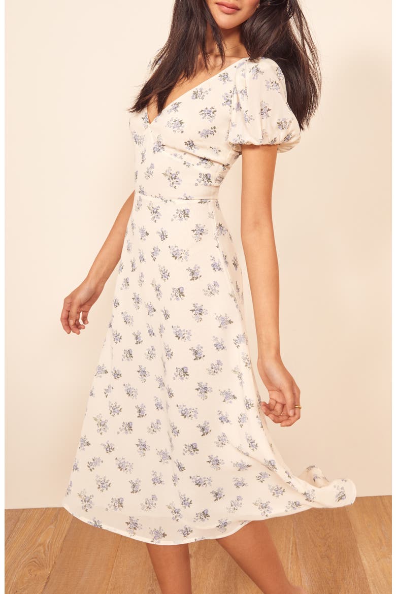 Kacey Print Puff Sleeve Midi Dress, Alternate, color, TERESA