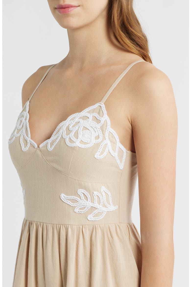 Embroidered V-Neck Midi Dress, Alternate, color, TAUPE