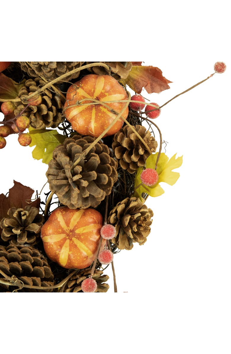 Northlight Pinecones, Pumpkins and Frosted Berries Artificial Fall Harvest Wreath - 14", Alternate, color, Brown