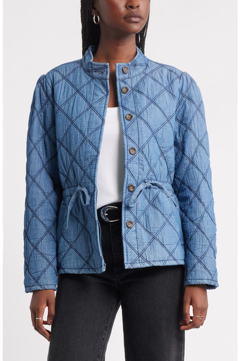 Quilted Cotton Jacket, Main, color, MEDIUM WASH