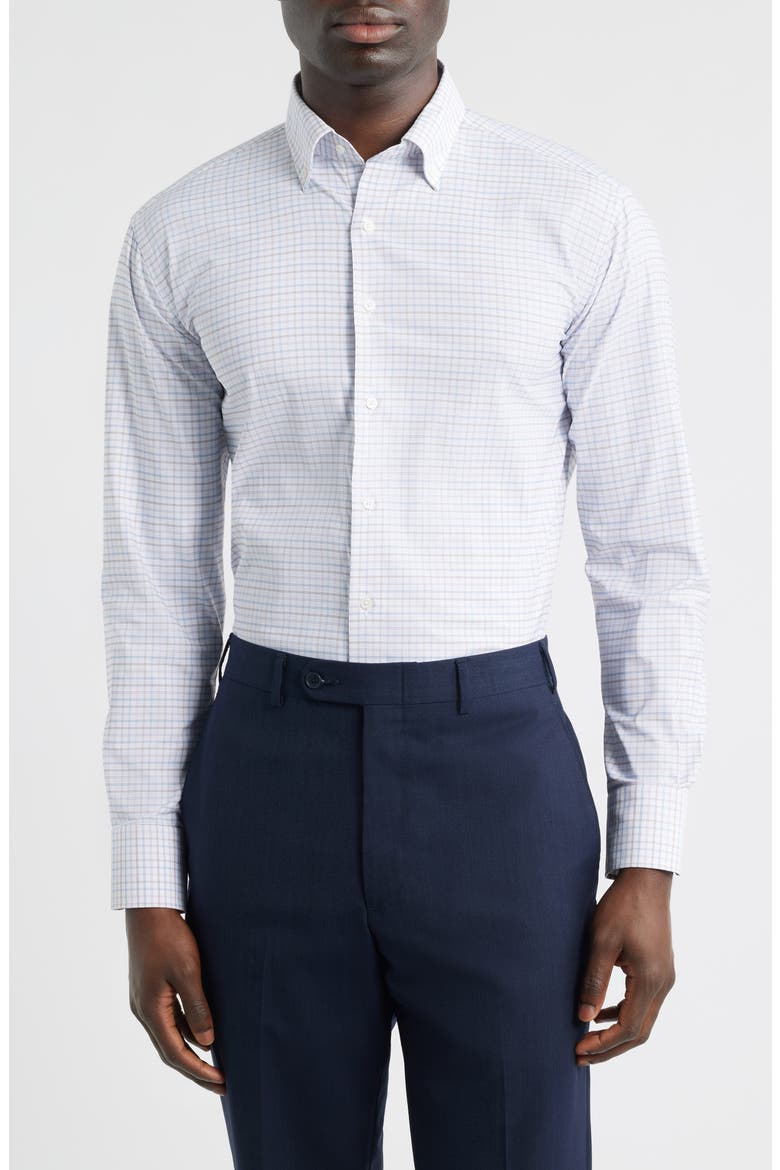 Rommel Check Performance Twill Button-Down Shirt, Main, color, CLOUDY BLUE