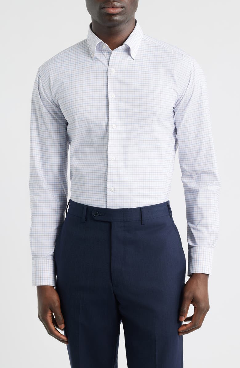 Peter Millar Rommel Check Performance Twill Button-Down Shirt, Main, color, Cloudy Blue